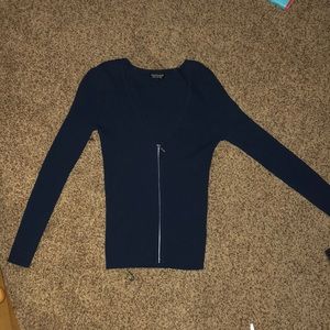 Ribbed zipper top- navy blue